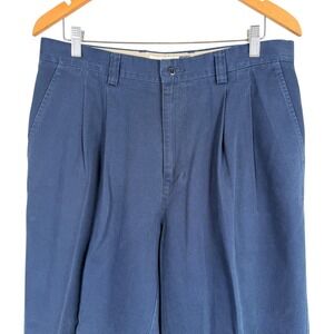 Gap Chino Pants Mens 35x32 Navy Blue Relaxed Fit Pleated Cotton Trousers